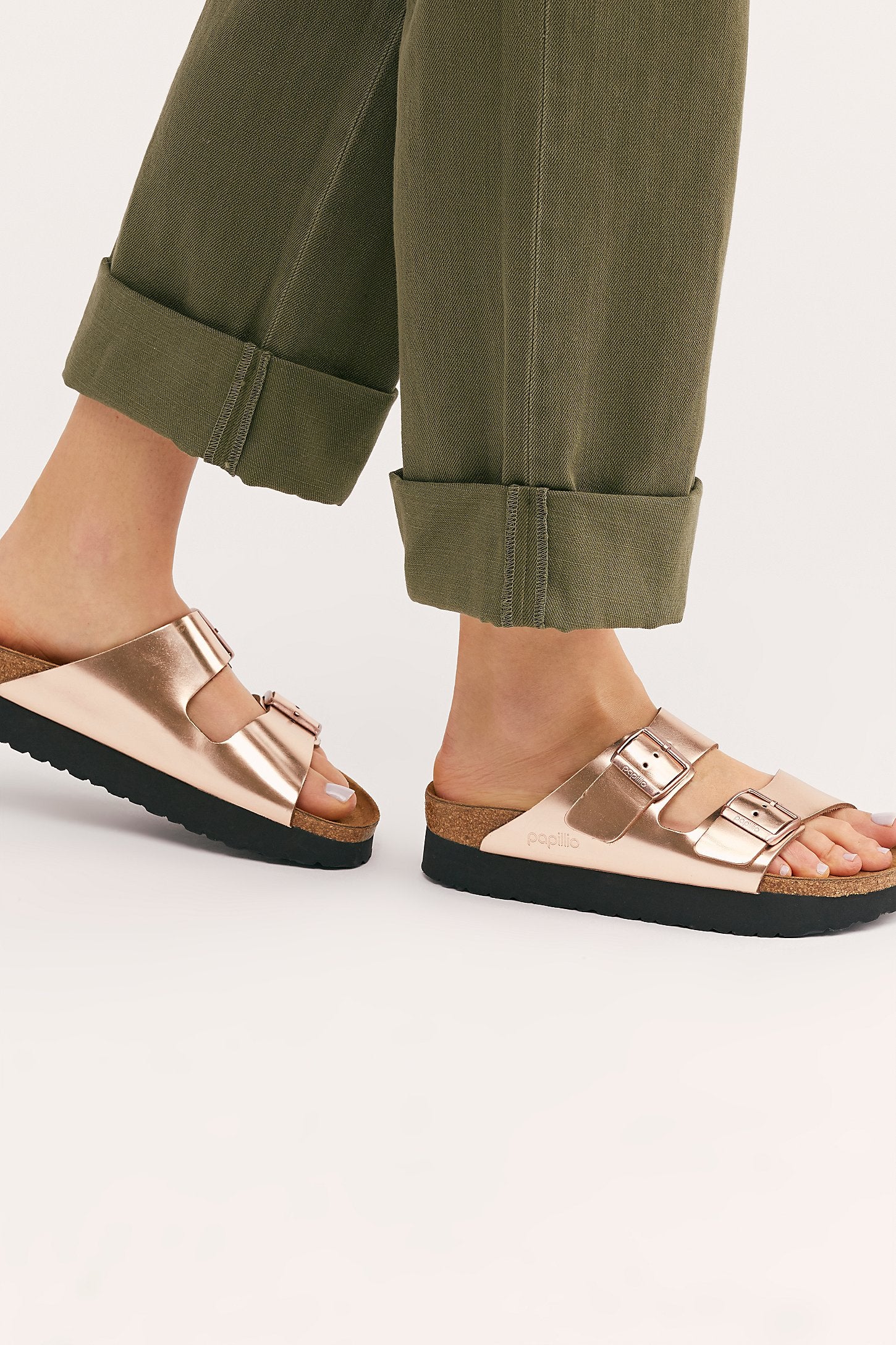 Birkenstock arizona platform metallic hot sale copper