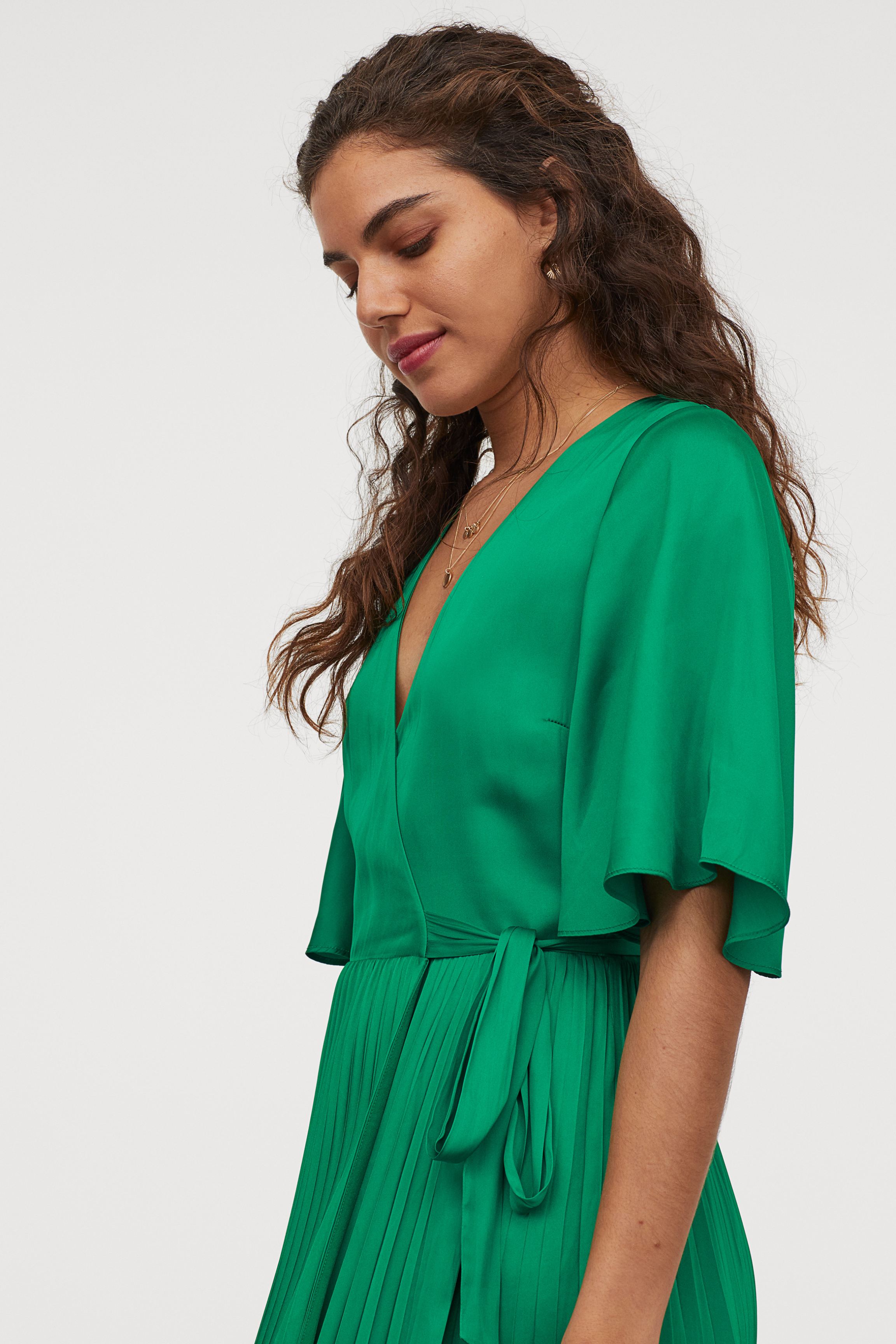 pleated satin dress h&m