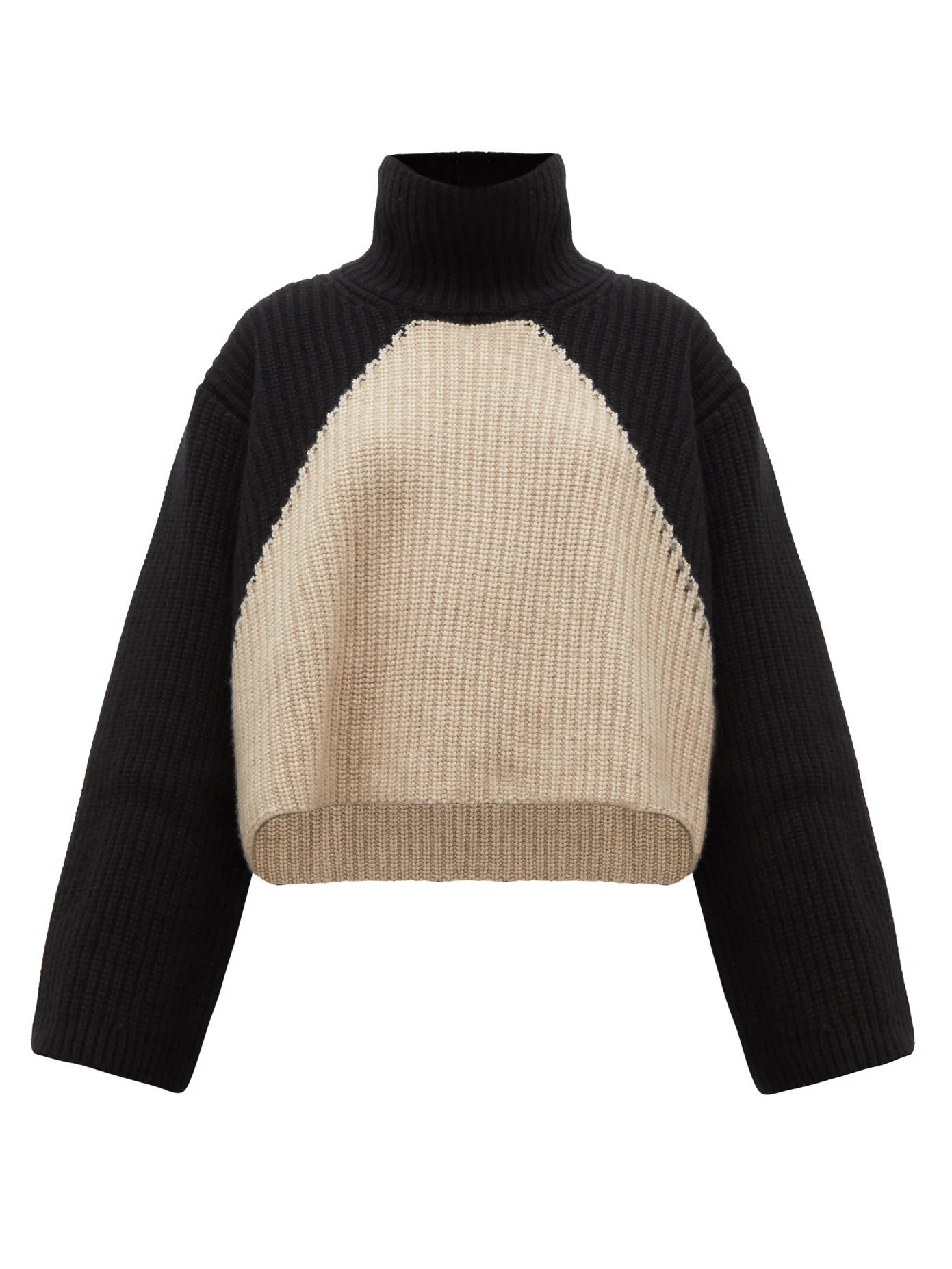 Khaite + Two-Tone Cashmere Roll-Neck Sweater