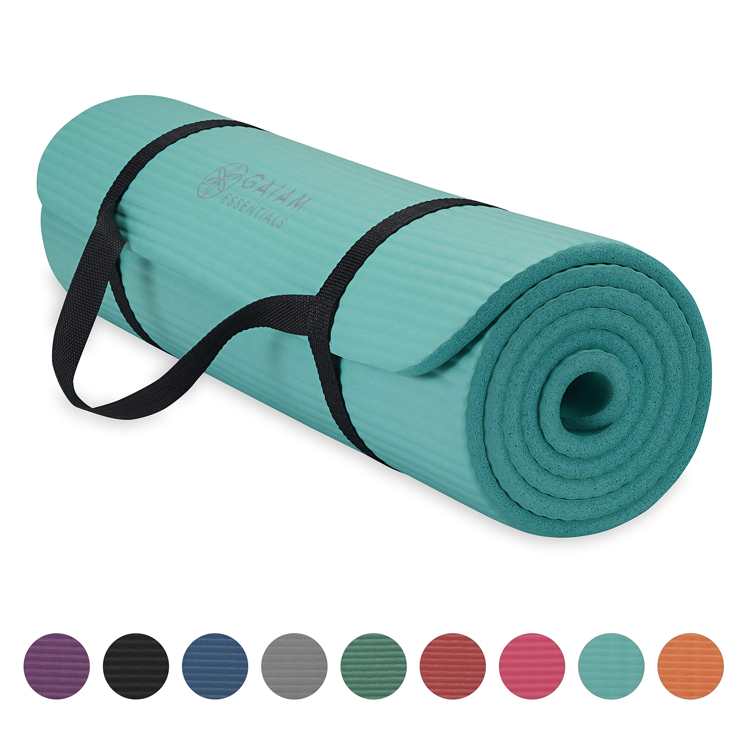 Gaiam + Thick Yoga Mat Fitness & Exercise Mat with EasyCinch Yoga Mat Carrier Strap