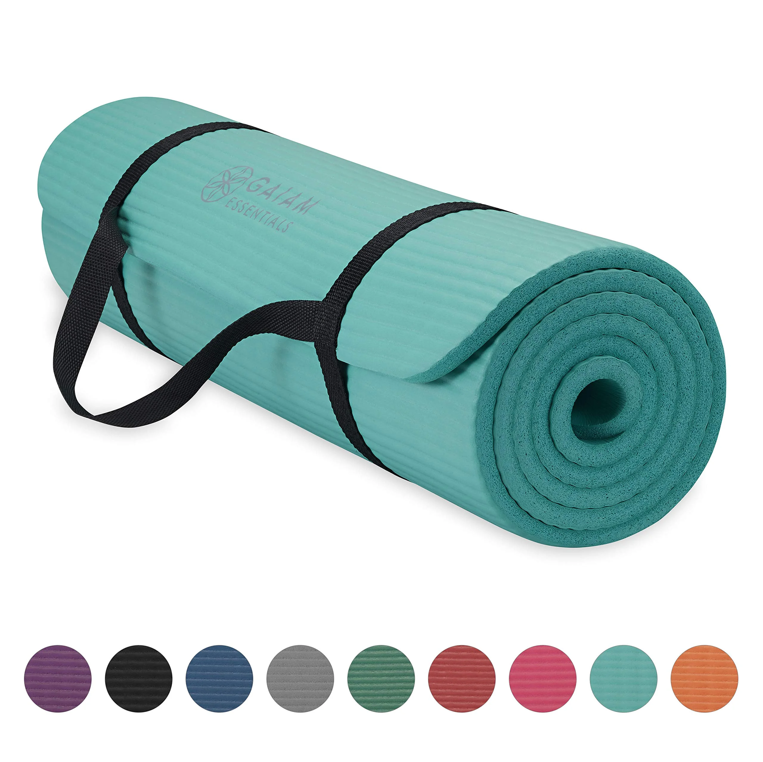 Gaiam + Thick Yoga Mat Fitness & Exercise Mat with Easy-Cinch