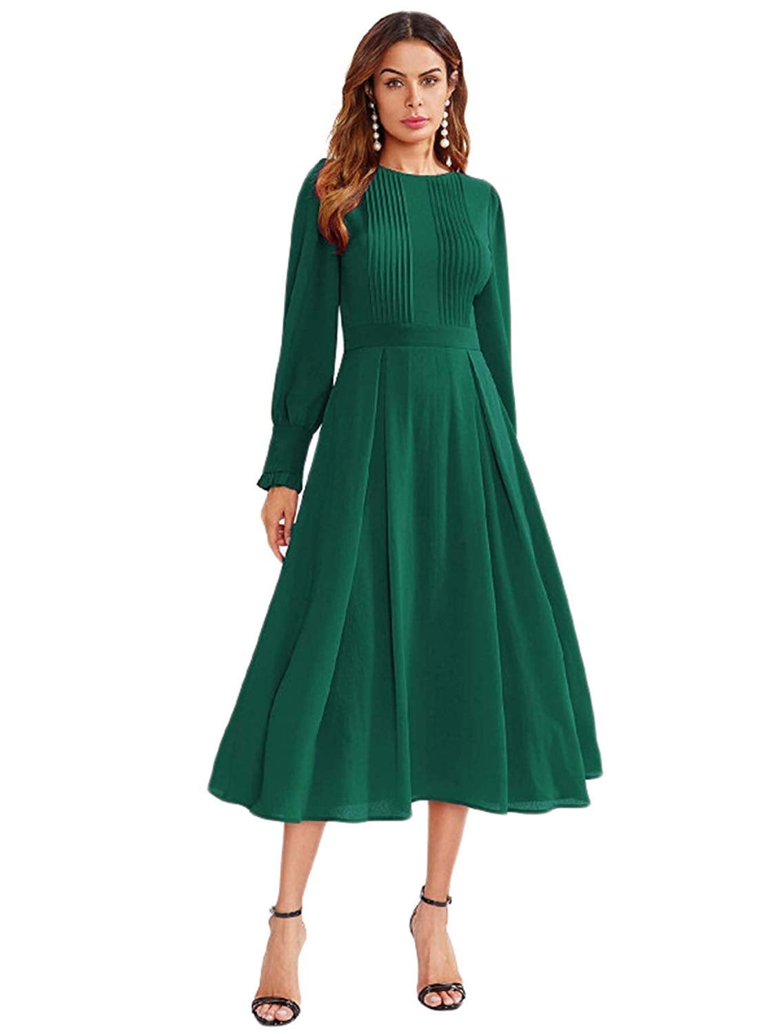 Milumia + Women’s Long Sleeve Pleated Fit & Flare Dress