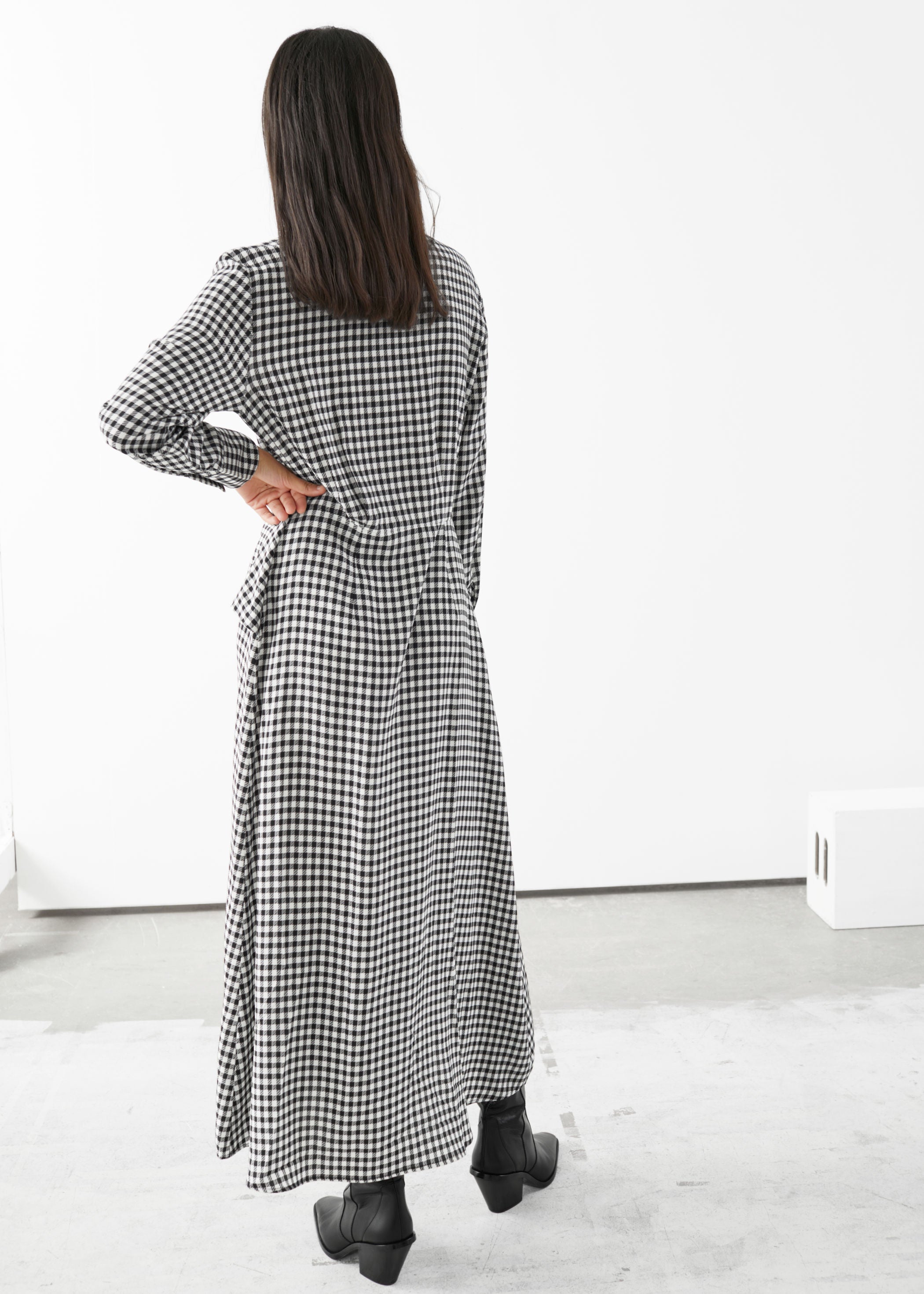 Gingham waist tie midi dress Clearance