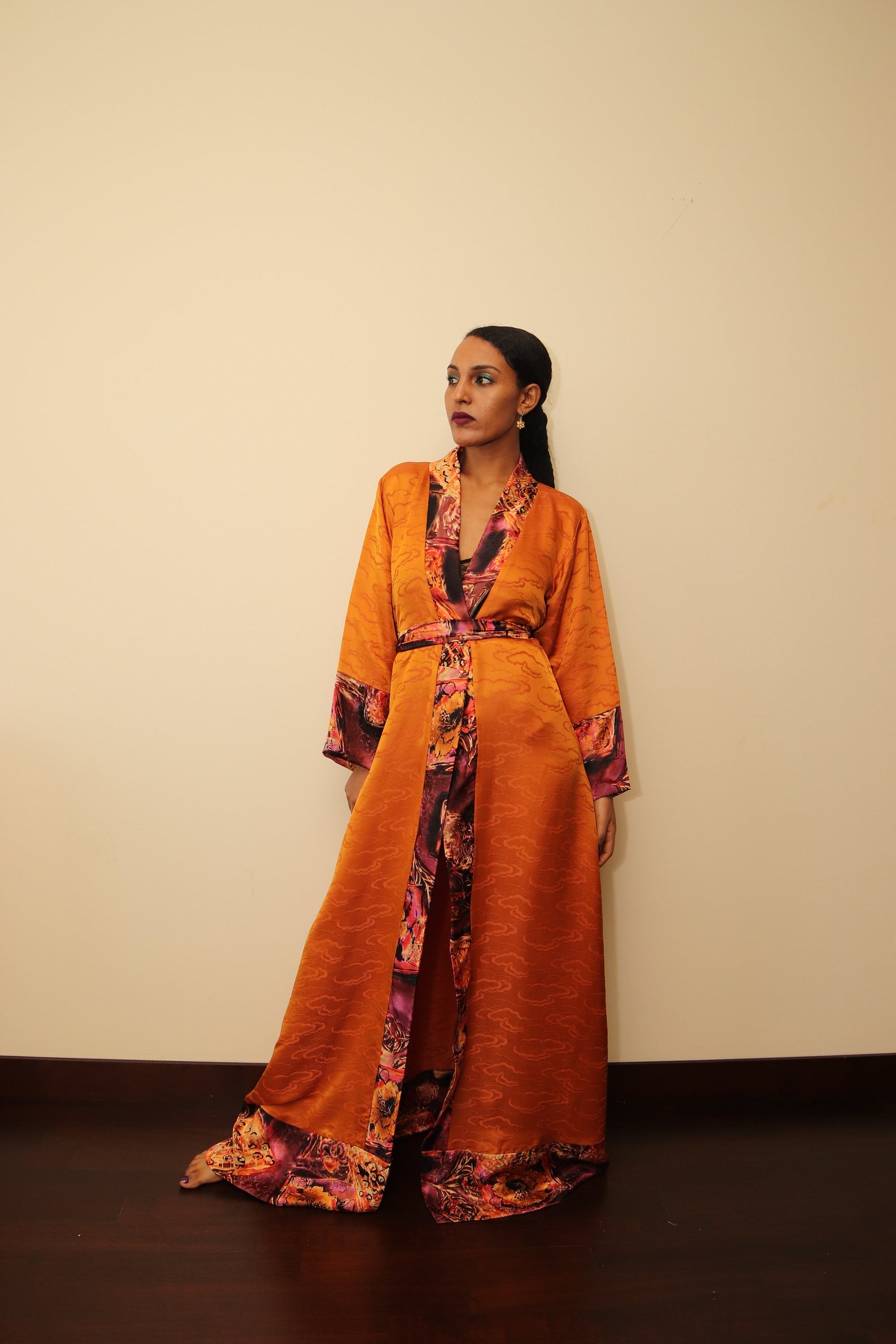 burnt orange silk robe