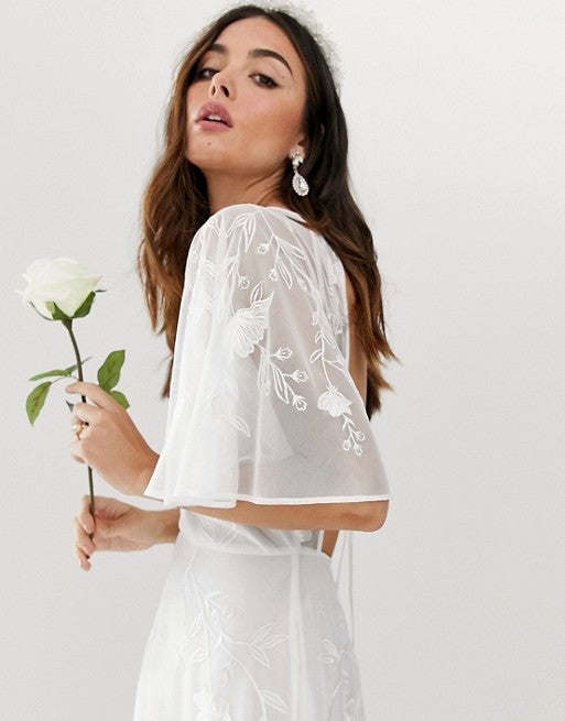 Asos edition embroidered flutter sleeve wedding dress sale