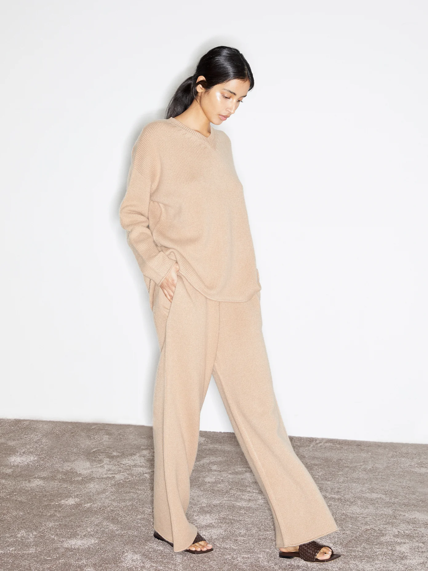 Raey + Wideleg knitted cashmere trousers