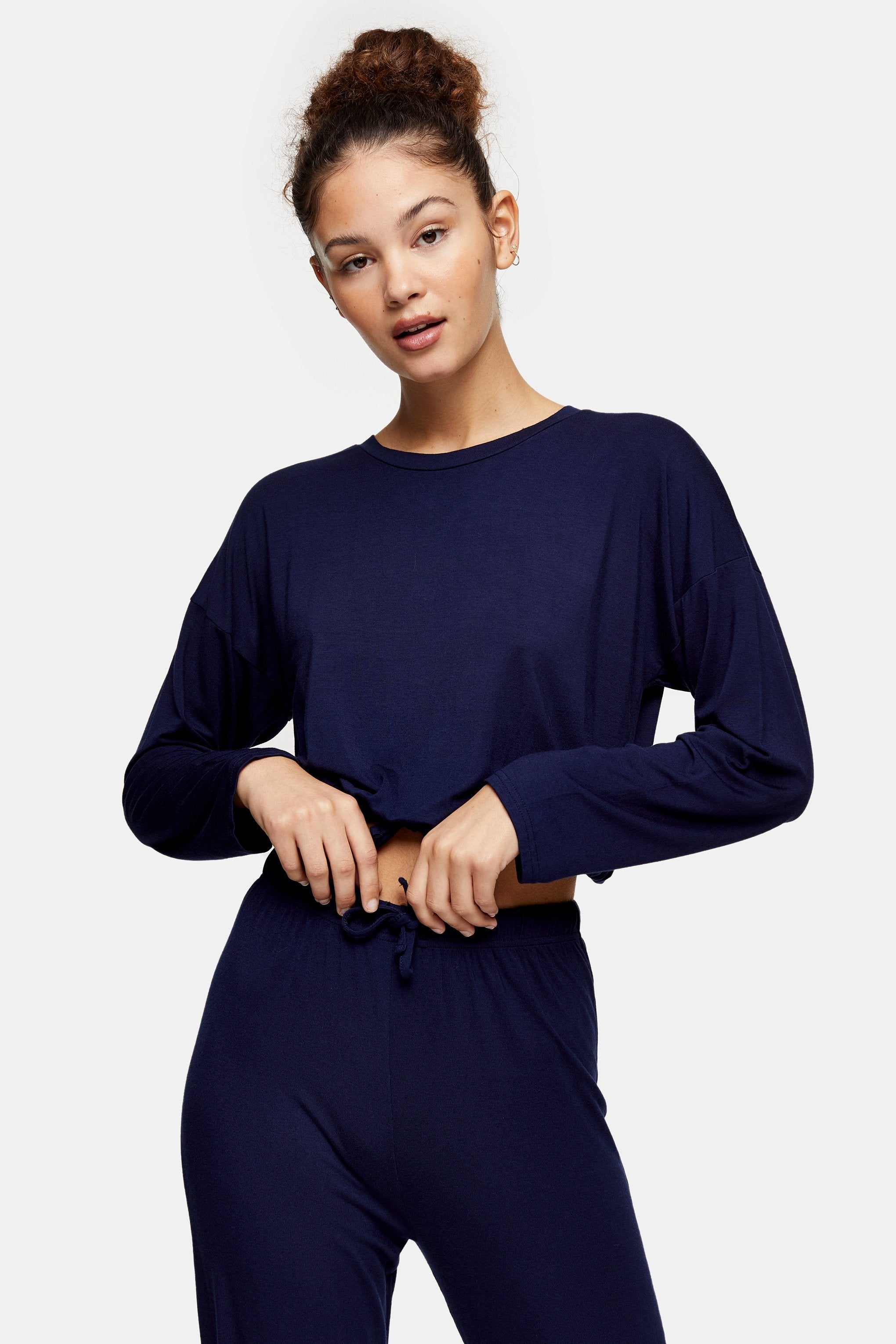 Topshop + Navy Drawstring Loungewear Top