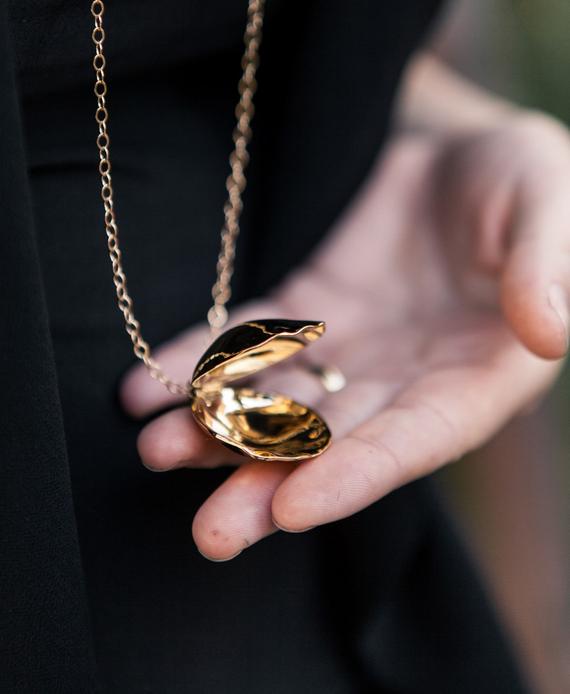 Shell shop locket necklace