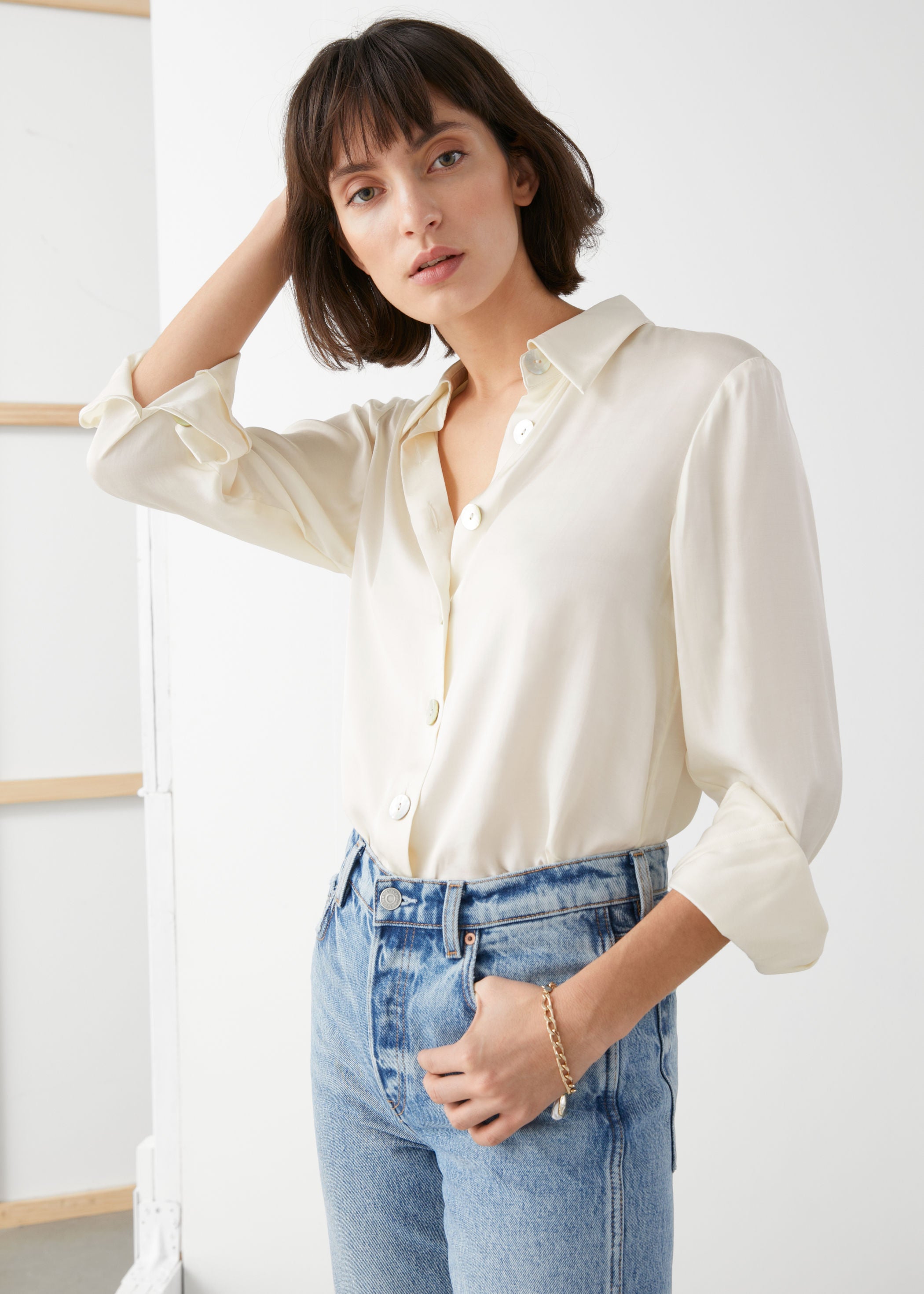 & Other Stories + Iridescent Button Satin Blouse