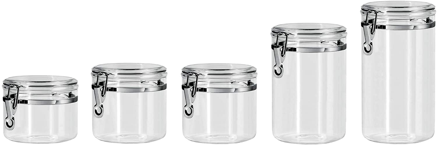Oggi + 5Piece Acrylic Canister Set with Airtight Clamp Lids
