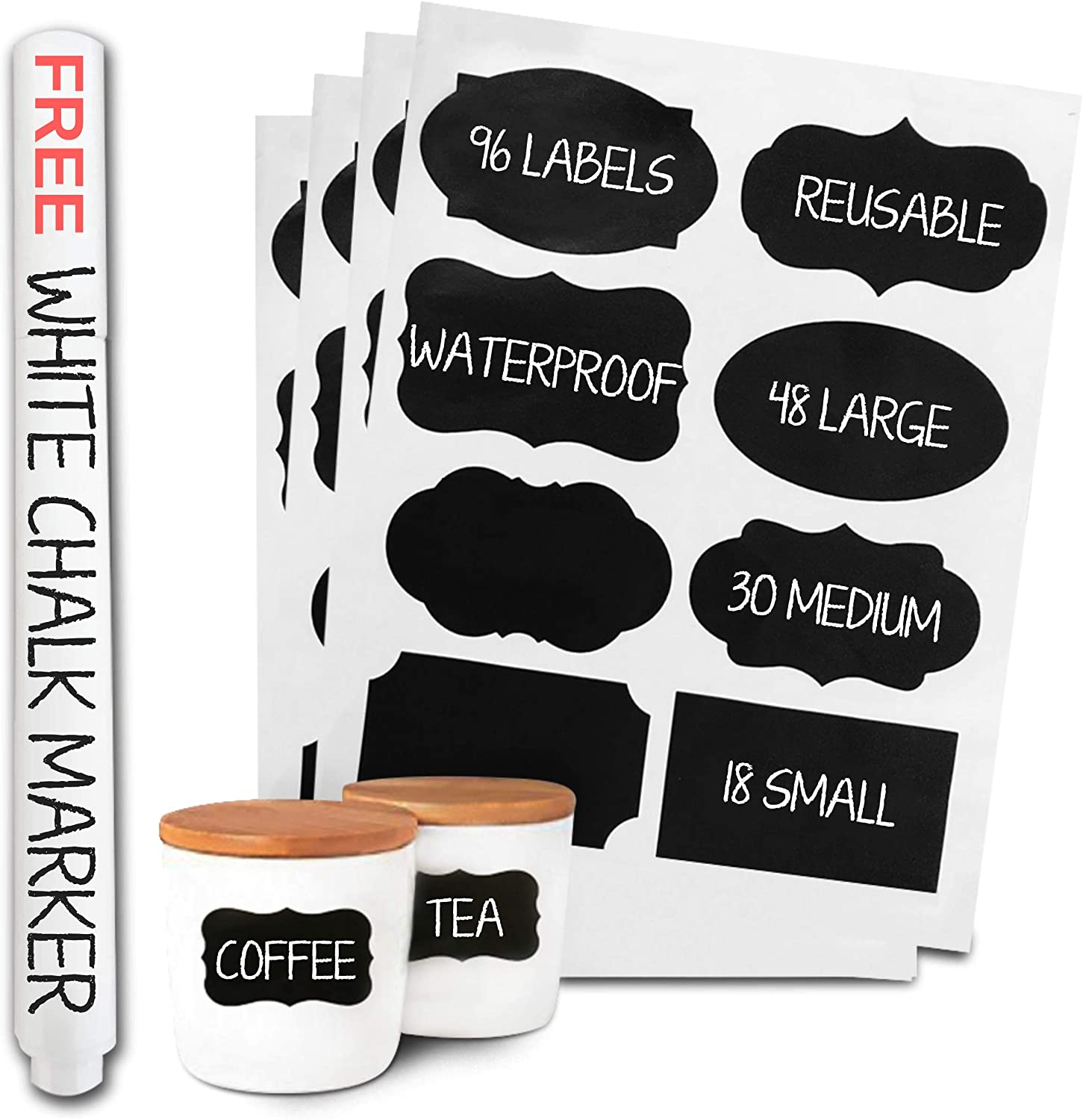 Savvy & Sorted + 96 Premium Chalkboard Labels with Erasable Chalk Pen