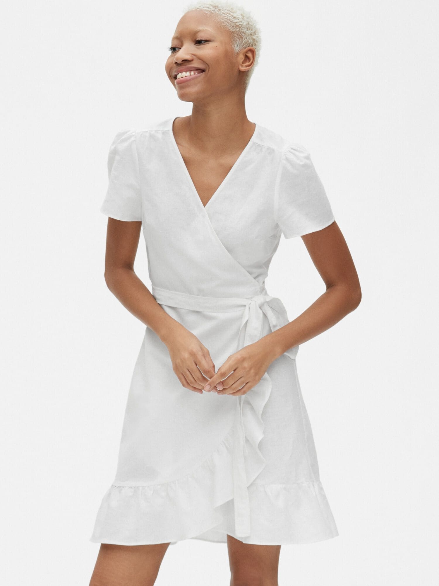 Gap + Ruffle Wrap Dress in Linen-Cotton