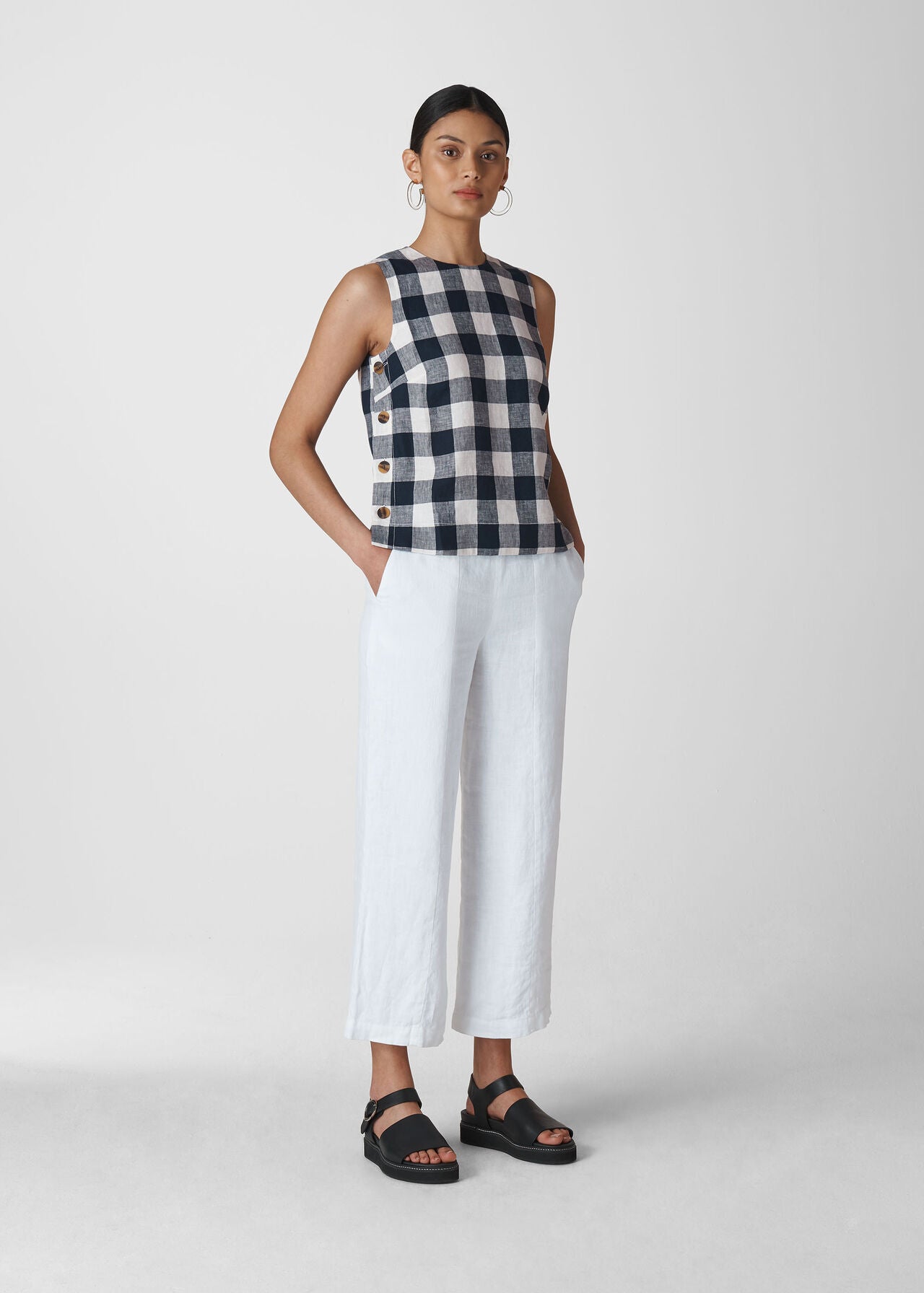 Whistles + Gingham Linen Shell Top