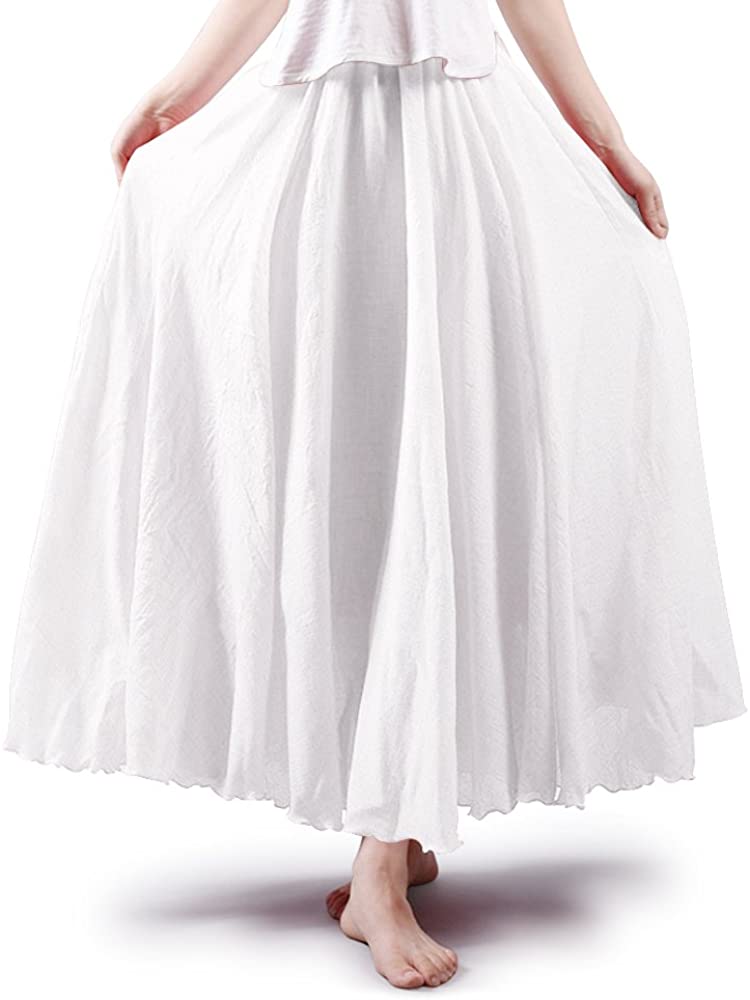 OCHENTA + Women’s Bohemian Style Elastic Waist Band Cotton Long Maxi Skirt
