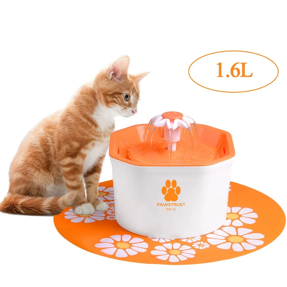Pawstrust + Cat Water Fountain, 1.6L Automatic Pet Water Filter Dispenser  With Silicone Mat