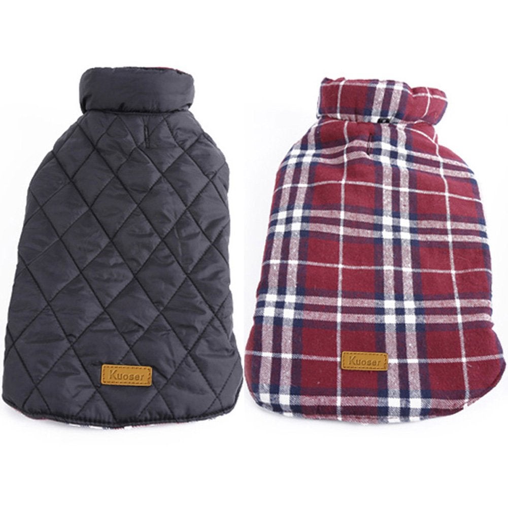 Kuoser + Waterproof & Windproof Reversible Plaid Dog Jacket