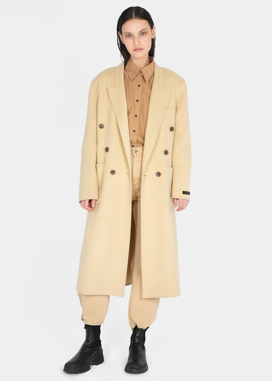 The Frankie Shop + Padded Shoulder Double Breasted Topcoat