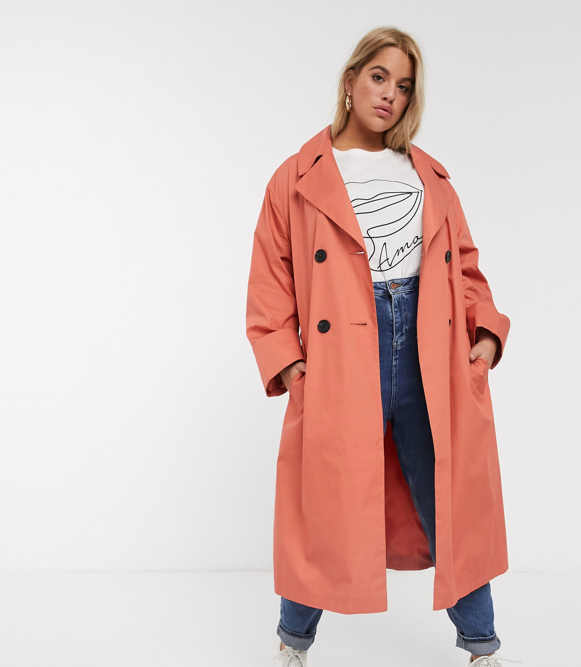 ASOS CURVE + Curve Double Breasted Lightweight Trench