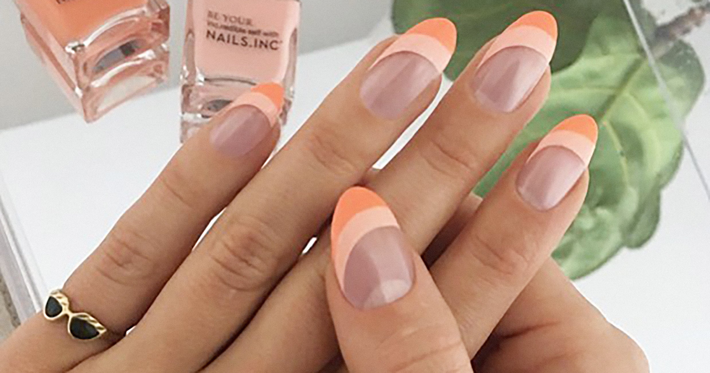 7. Peach and Glitter French Tip Nails - wide 9