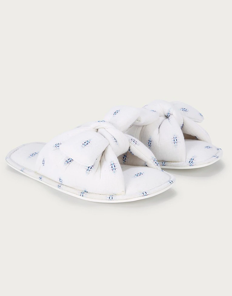The White Company + Cotton Jacquard Knot Slippers