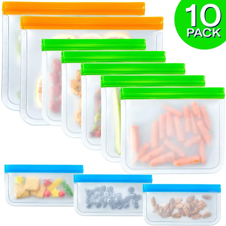 10 Pack (3 Gallon, 4 Sandwich, 3 Snack) Reusable Storage Bags