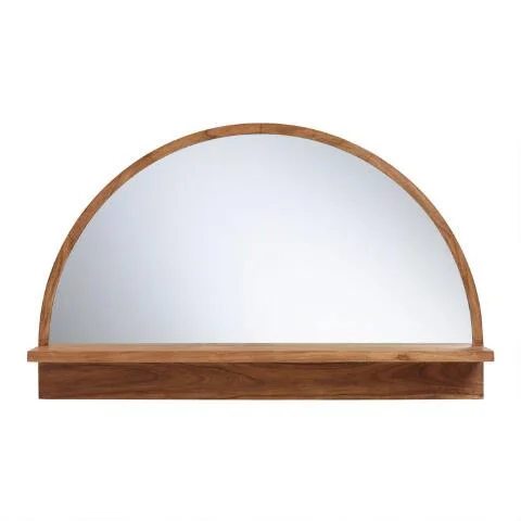 Half Round Mirror With Acacia Wood Shelf, Half Round Mirror With Acacia Wood Shelf