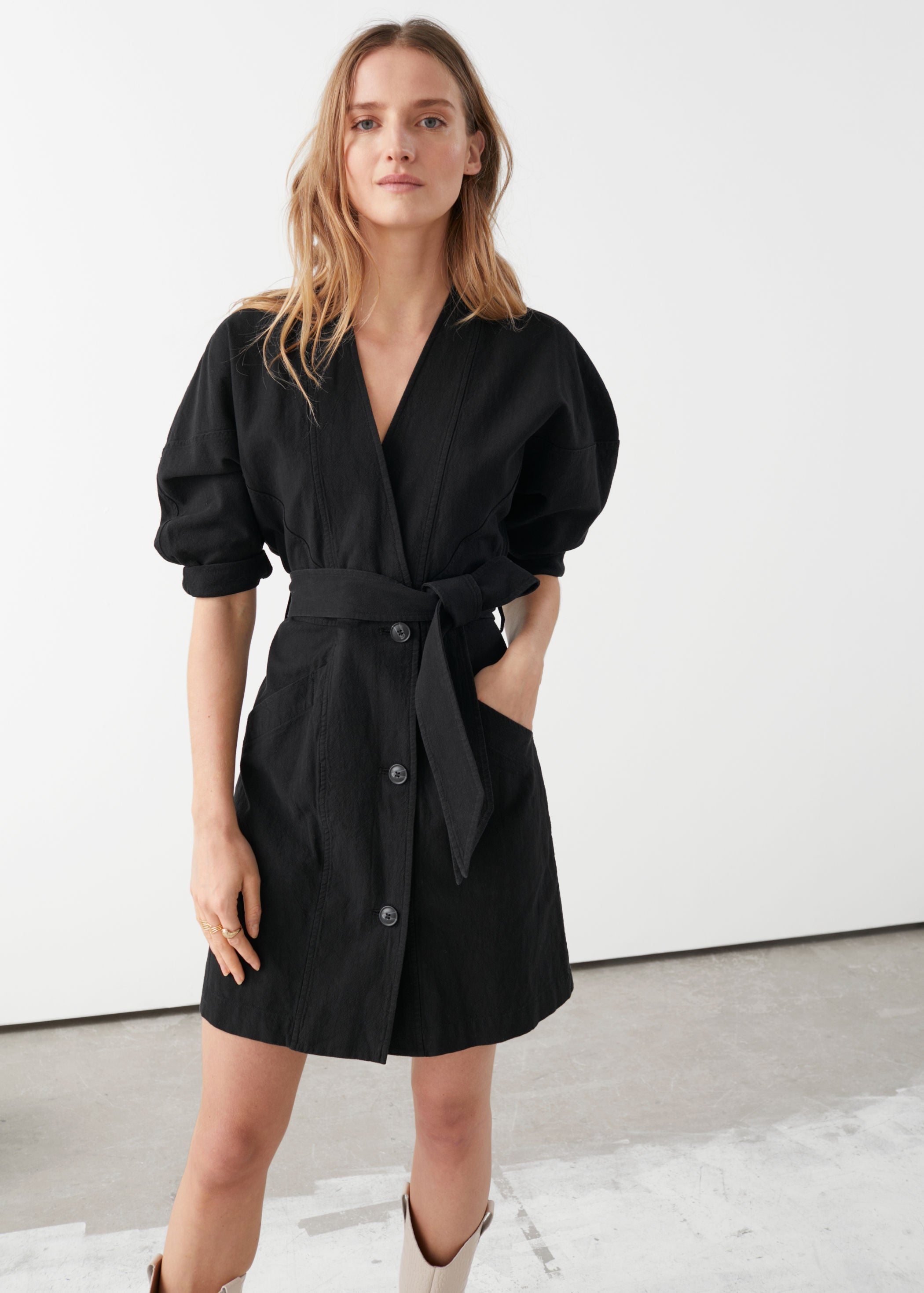 & Other Stories + Double Breasted Puff Sleeve Mini Dress