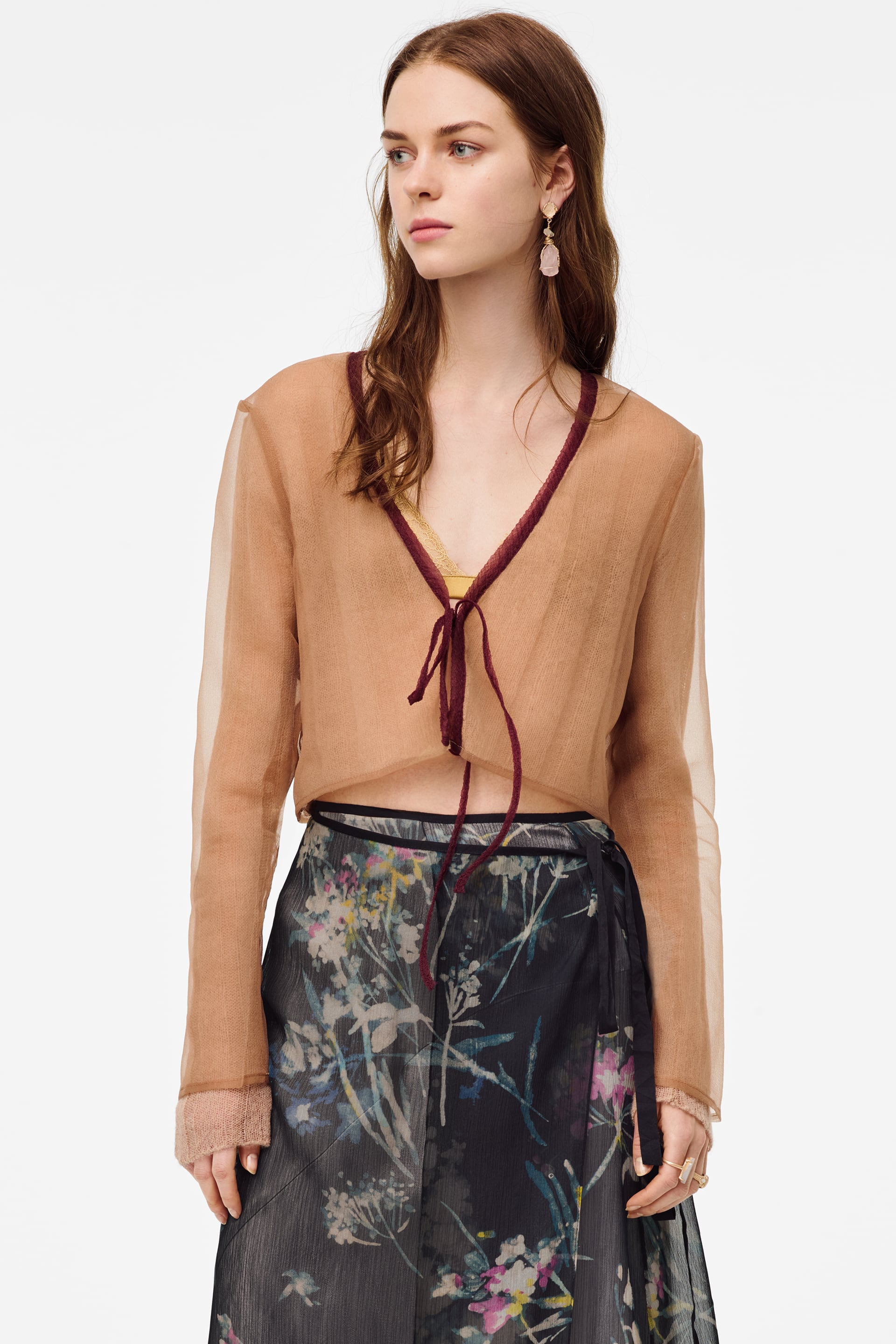 Zara knit cardigan 2025 with organza sleeves