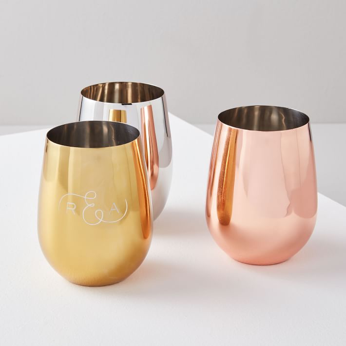 West Elm + Metal Stemless Wine Glasses