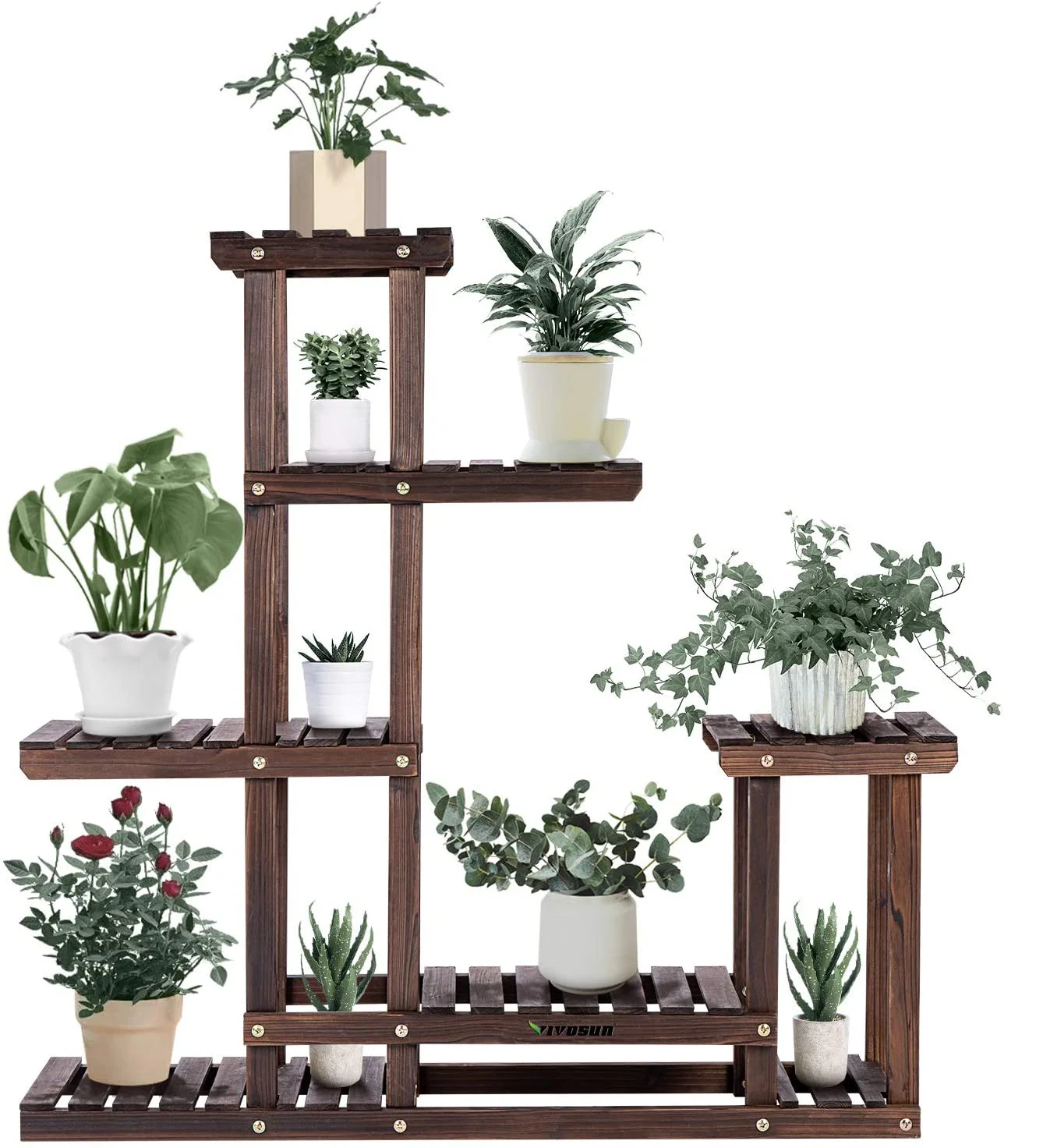 VIVOSUN High Low Shelves Flower Rack Display Wood Plant Stand VIVOSUN High Low Shelves Flower Rack Display Wood Plant Stand