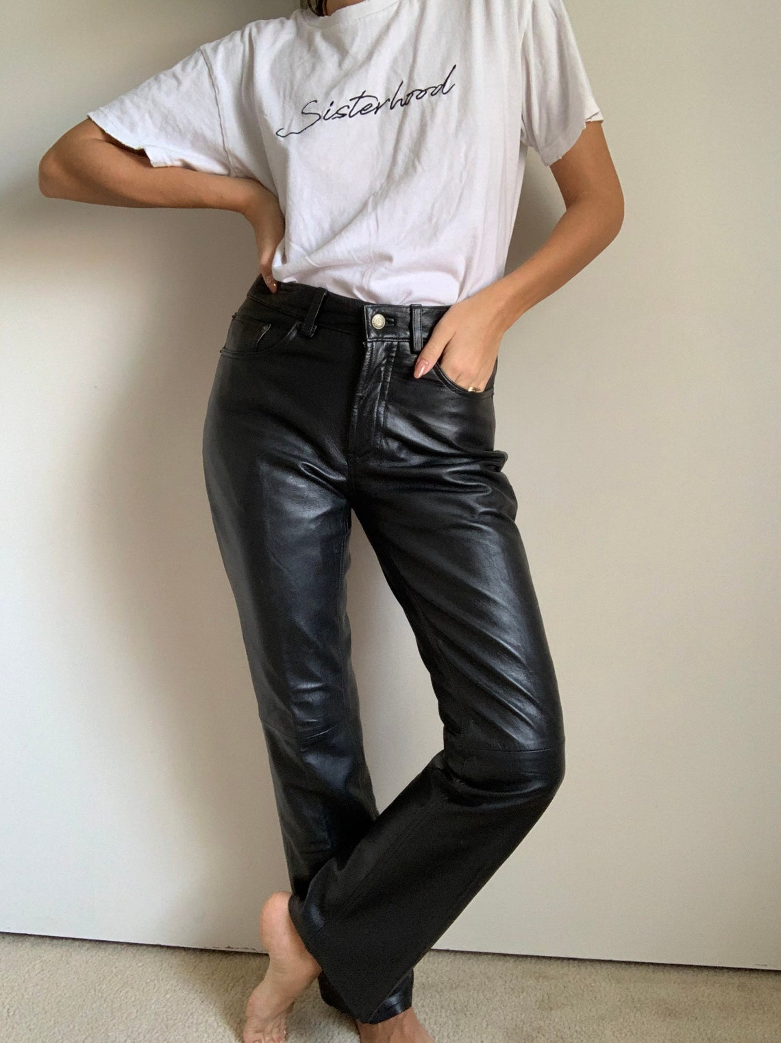 LiluLoveVintage + Vintage Genuine Leather Black Regular Fit Pants
