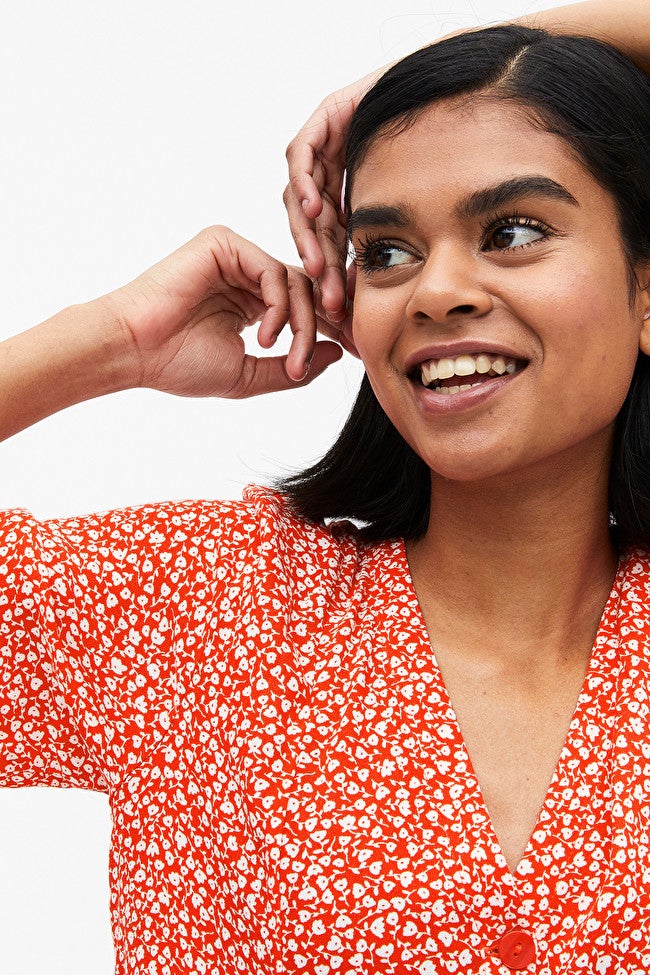 Monki + Short Sleeve Buttoned Dress