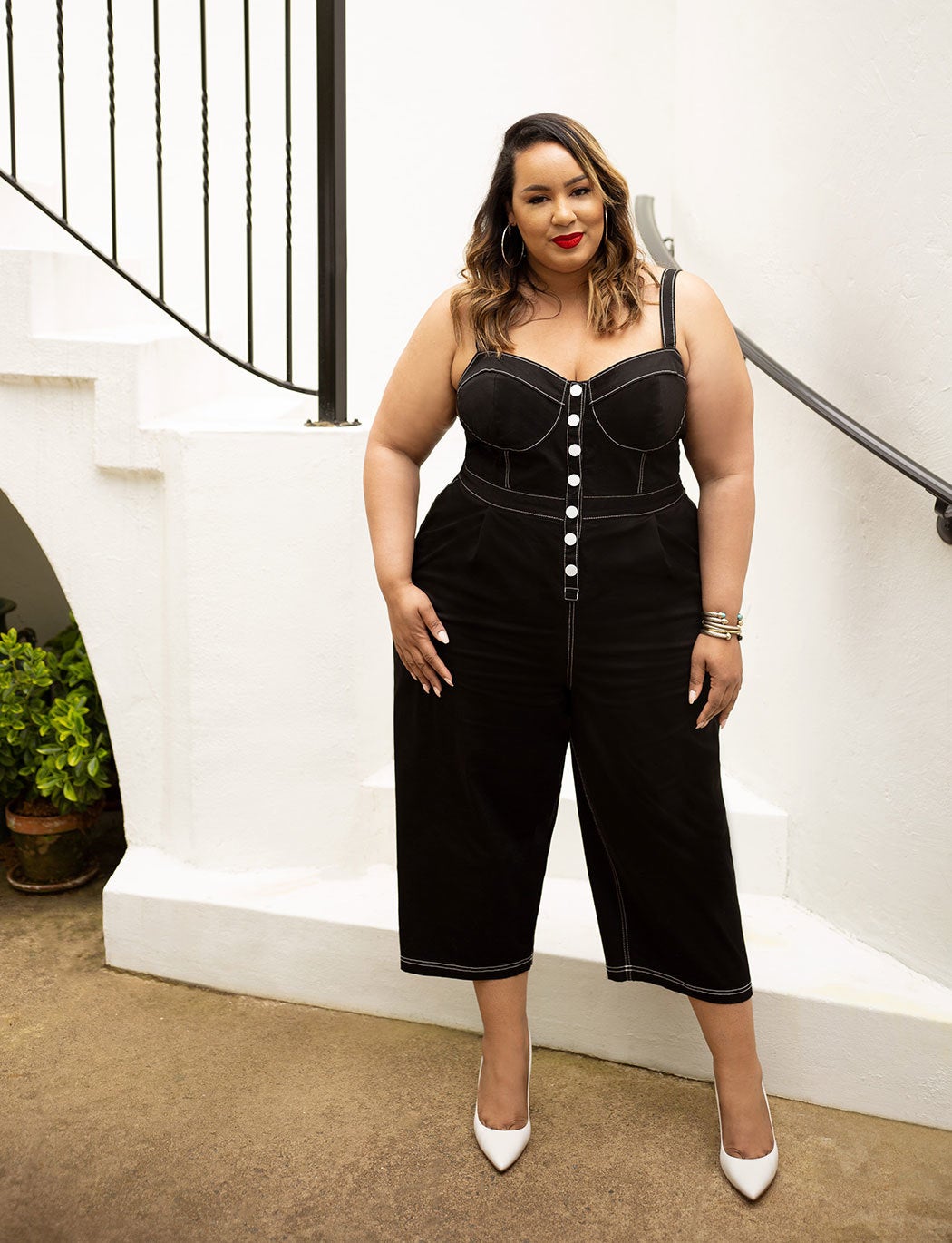 Eloquii Jumpsuit with Contrast Stitching