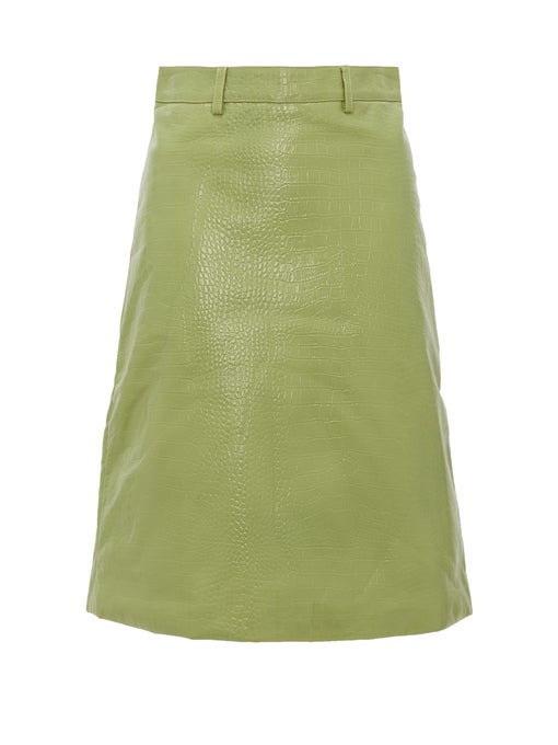 Dodo Bar Or + Lolita Crocodile-Effect Leather Skirt