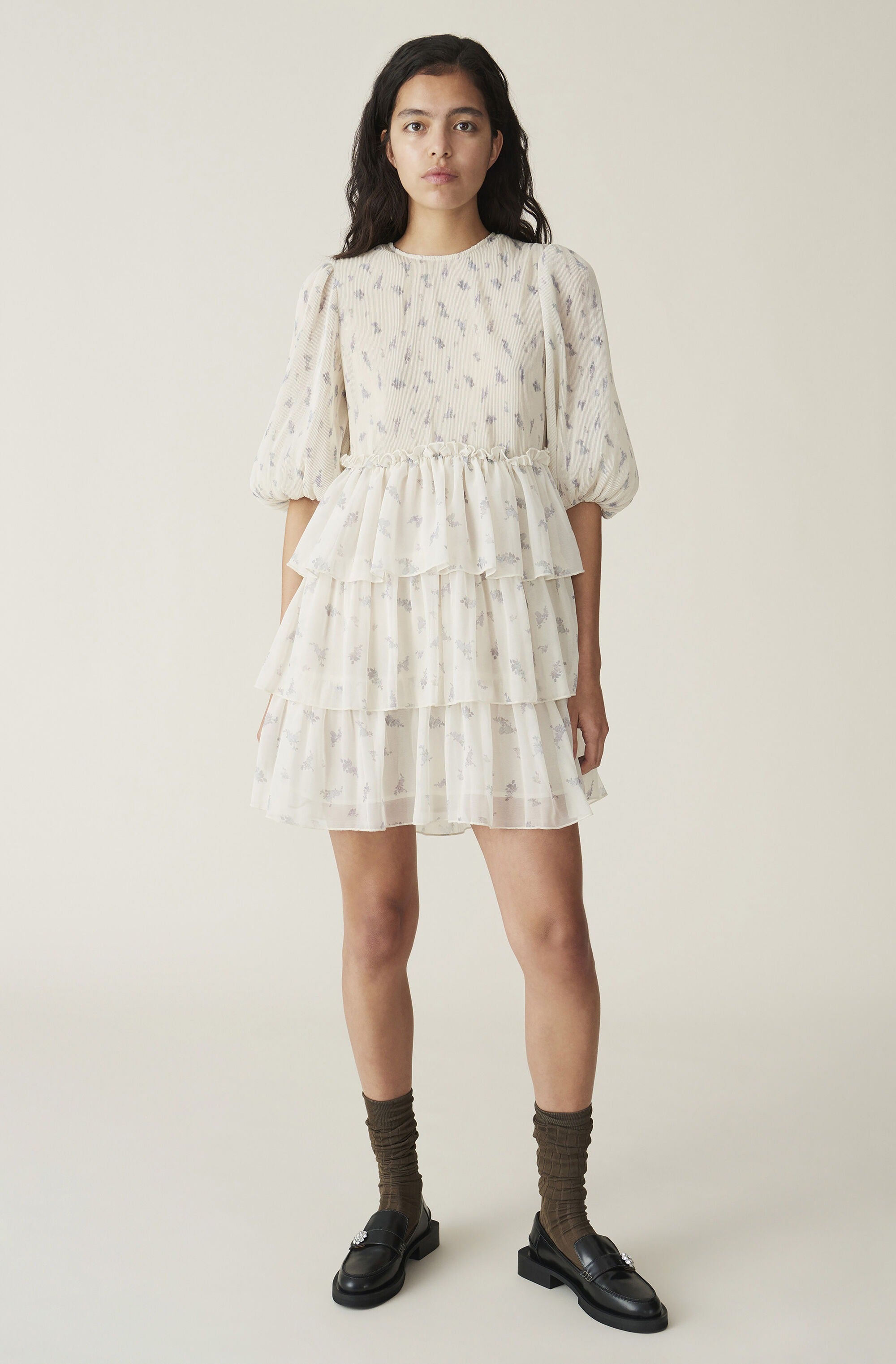 Ganni + Pleated Georgette Mini Dress