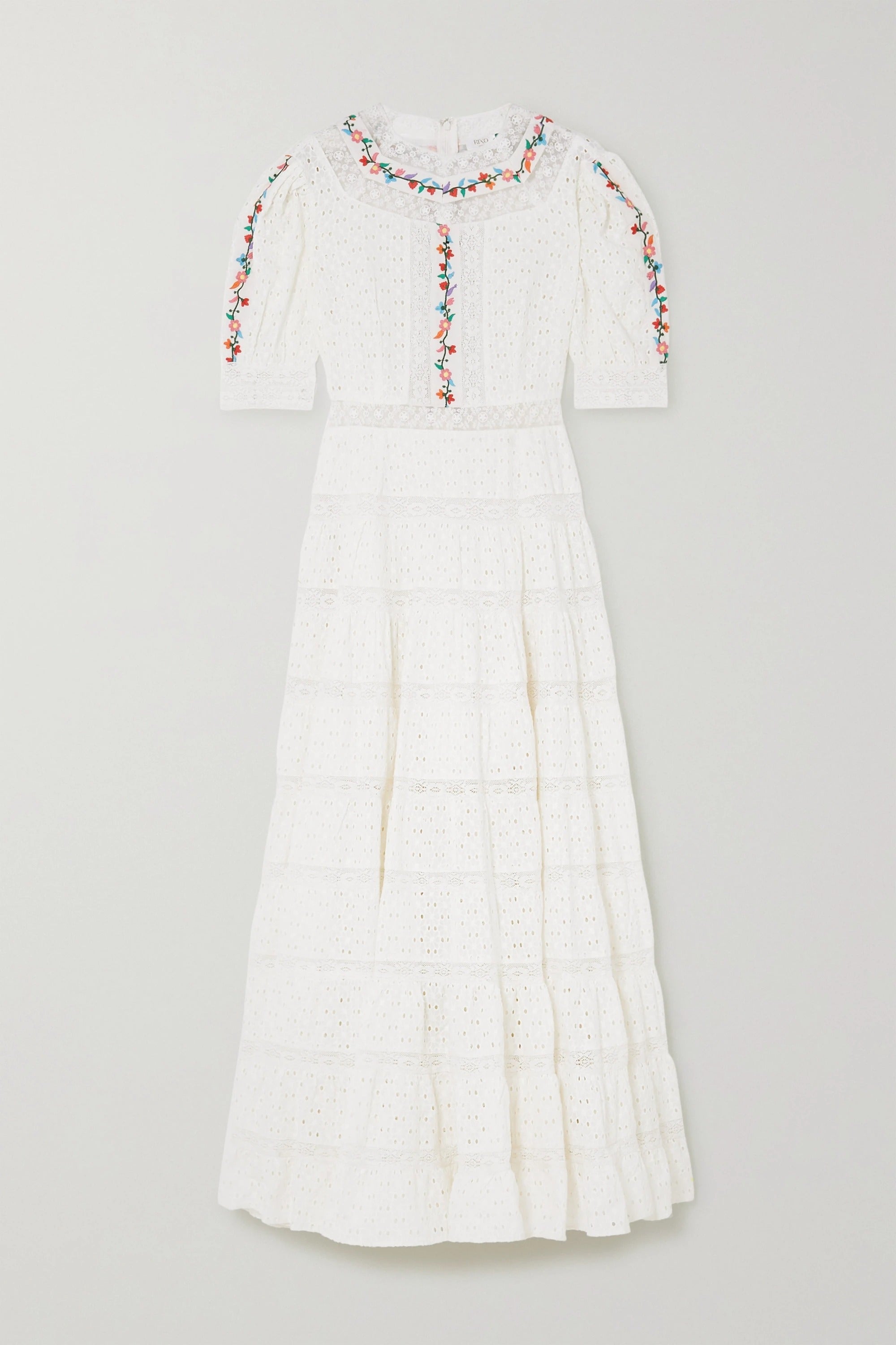 RIXO + Skylar Tiered LacePanelled Embroidered Broderie Anglaise Dress