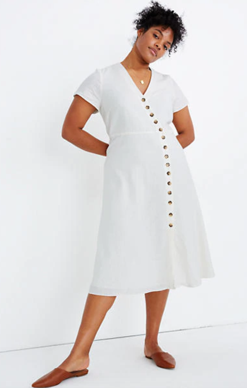 Linen blend button front dress deals
