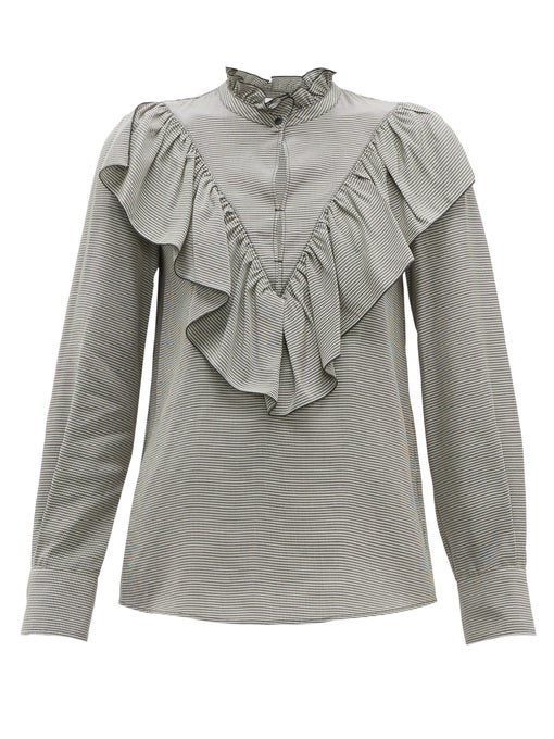 See By Chloé + Gingham Ruffled Crepe Blouse