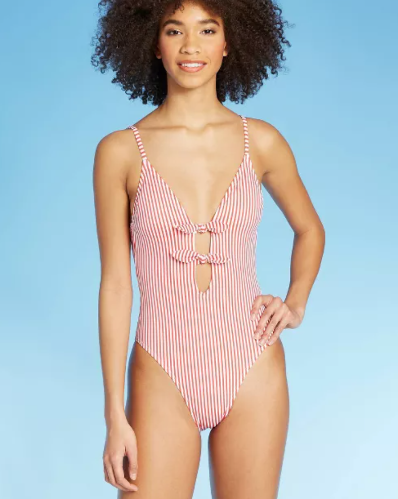 Xhilaration + Red Stripe One Piece Swimsuit