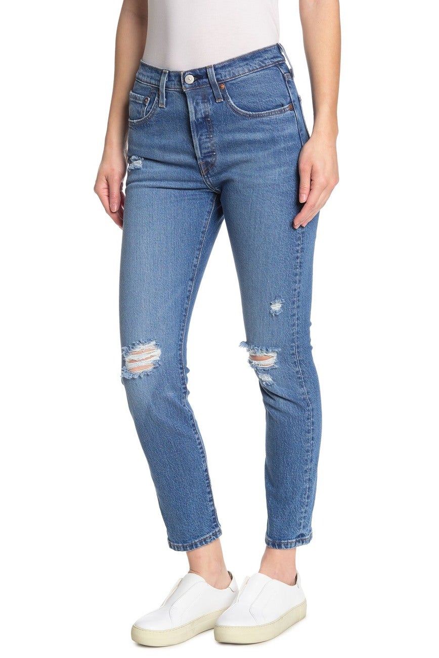 Levis + 501 Distressed Skinny Jeans
