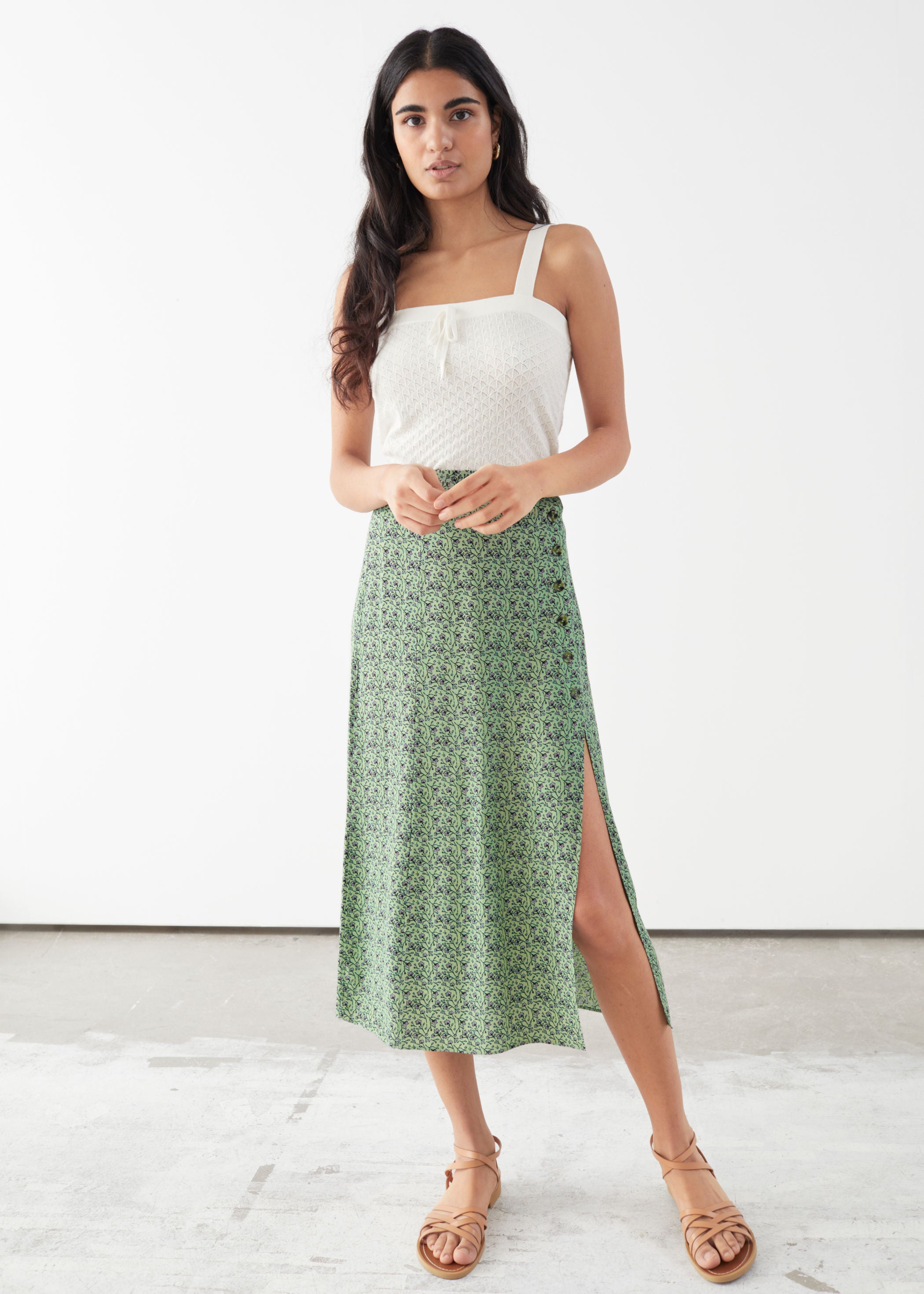 & Other Stories + Asymmetrical Button Midi Skirt