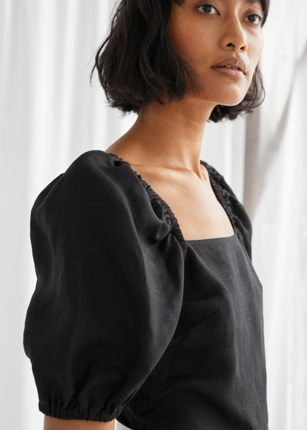 & Other Stories + Linen Blend Puff Sleeve Top