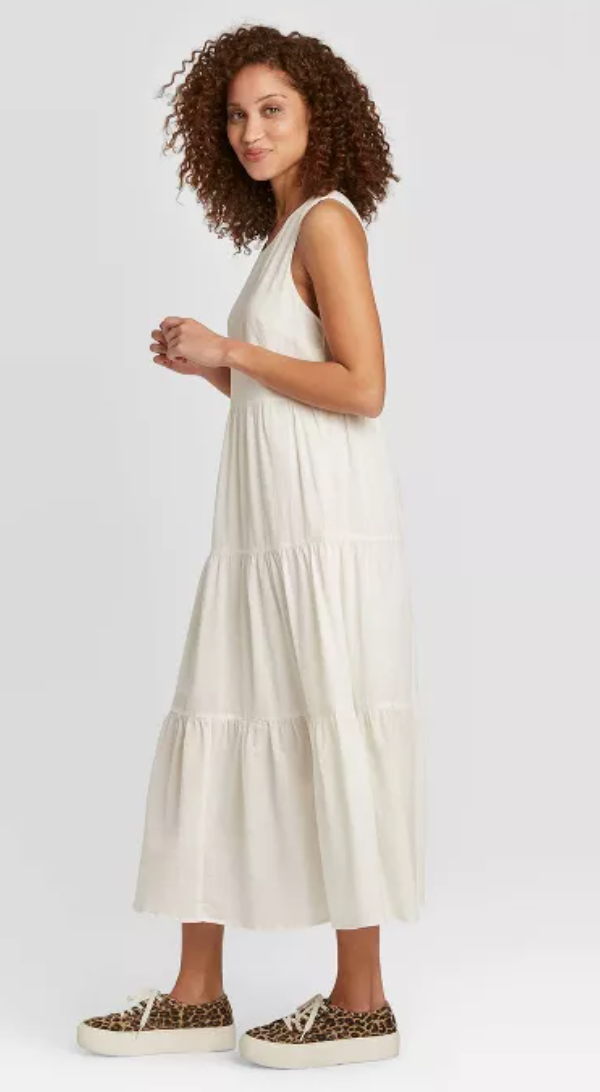 ワンピース Y's 20SS RIGHT GATHER SLEEVELESS DRESS Endless Rose Sleeveless Square-Neck Shirred Midi Dress