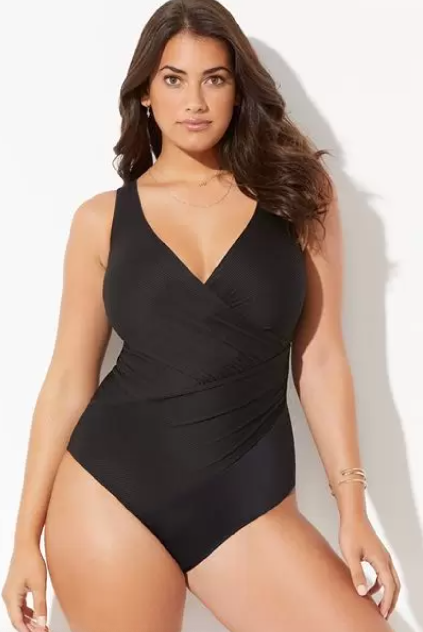 Swimsuits For All Rubbed Surplice One Piece Swimsuit Swimsuits For All Rubbed Surplice One Piece Swimsuit