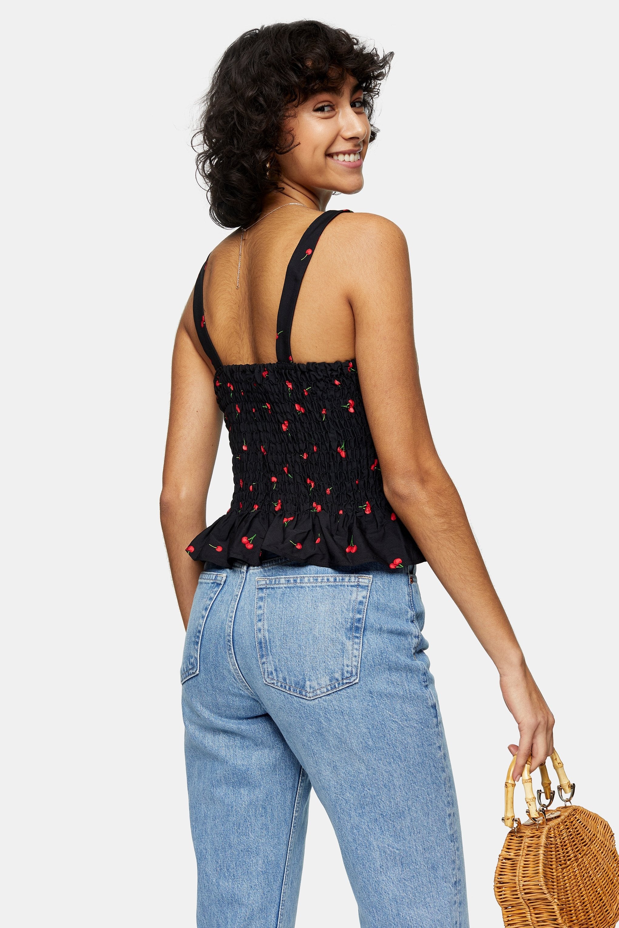 Topshop + Black Cherry Print Shirred Cami