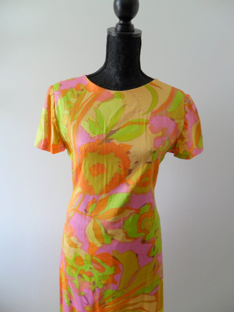 DollyKeys + 1960s Psychedelic Floral Print Midi/Maxi Dress