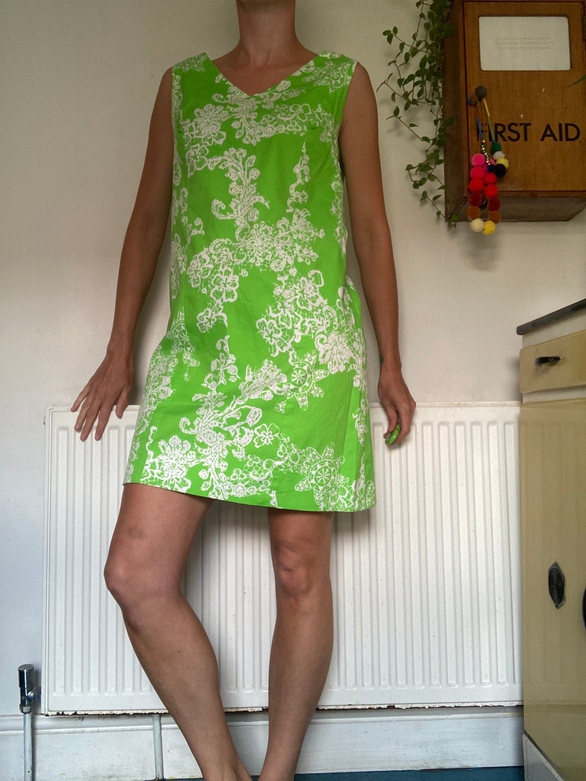 green floral shift dress