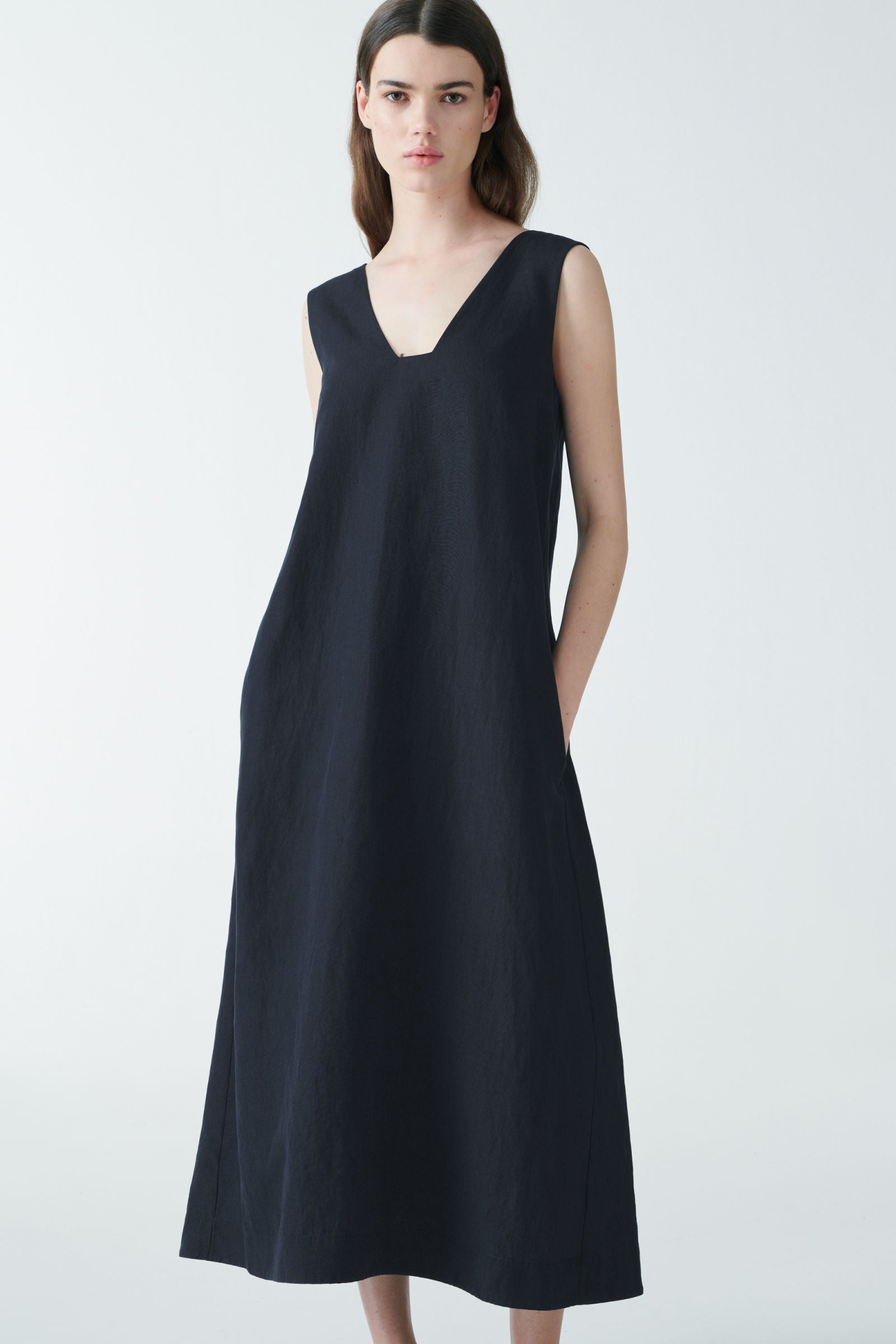 COS + Lyocell-linen Long Dress With Square Neck
