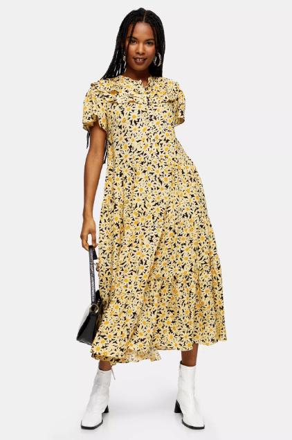 Top Shop Yellow Daisy Grandad Midi Shirt Dress