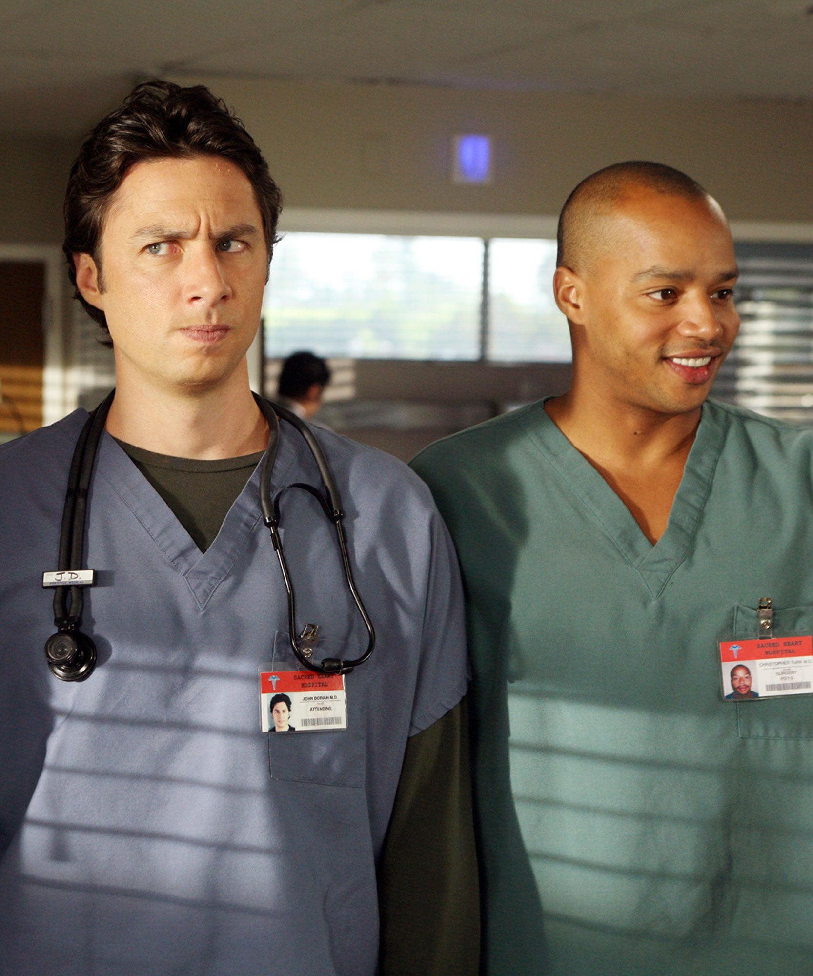 Turk (Donald Faison) and J.D. (Zach Braff) from the medical comedy Scrubs a...